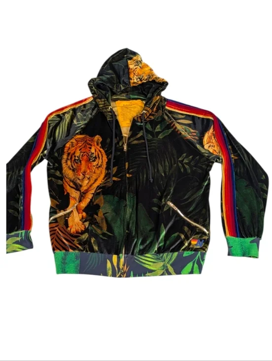 Aviator Nation Tiger Jungle Velvet Track Suit Rainbow Stripe Top XL Pant L F390 - Picture 5 of 14